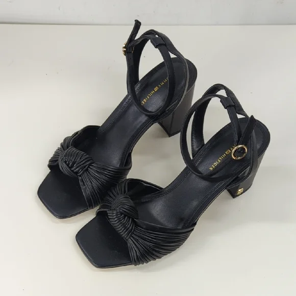 TOMMY HILFIGER Knot Block Sandals Black Size 10 - Picture 2 of 12